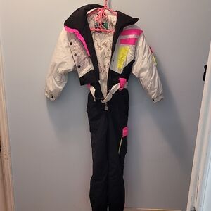 Womens Black and White Ski Suit Jacket with Pink Accents